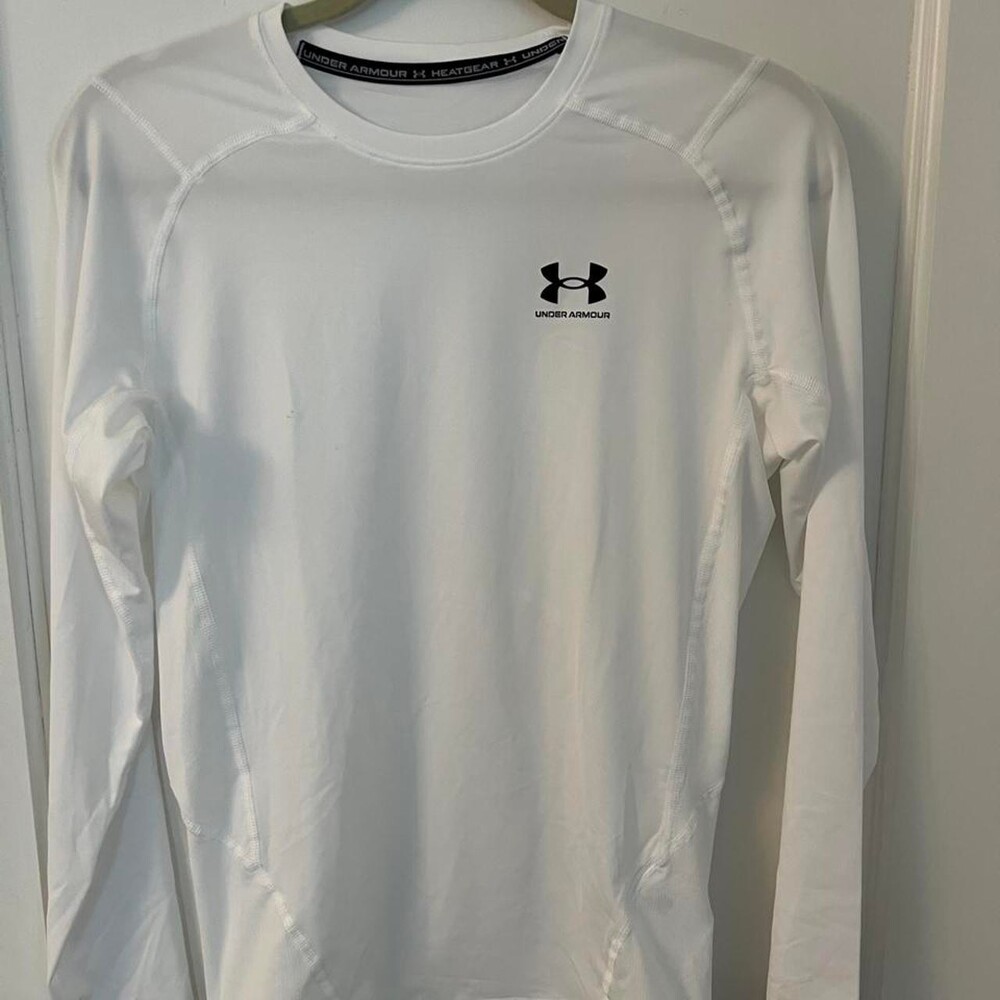 White Under Armour compression long sleeve shirt, size L #underarmour #athletic